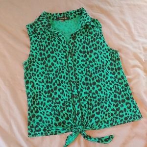 Green Leopard Print Button Up Tank